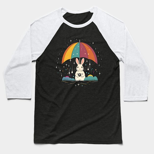 Arctic Hare Rainy Day With Umbrella Baseball T-Shirt by JH Mart